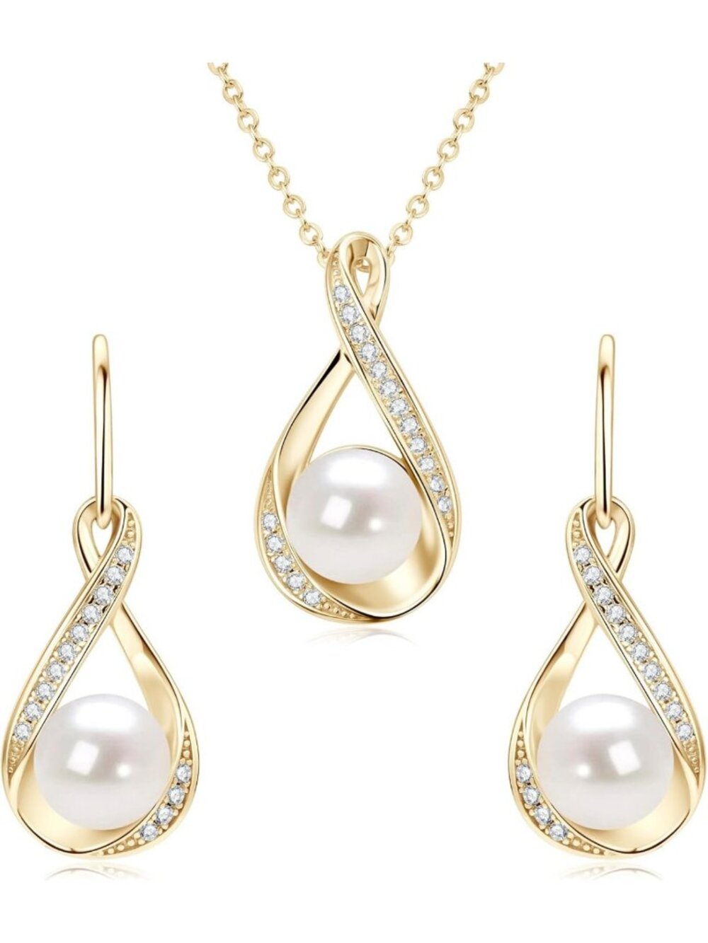 Elegant Sterling Silver Pearl Jewelry Set with Moissanite, Freshwater Pearl